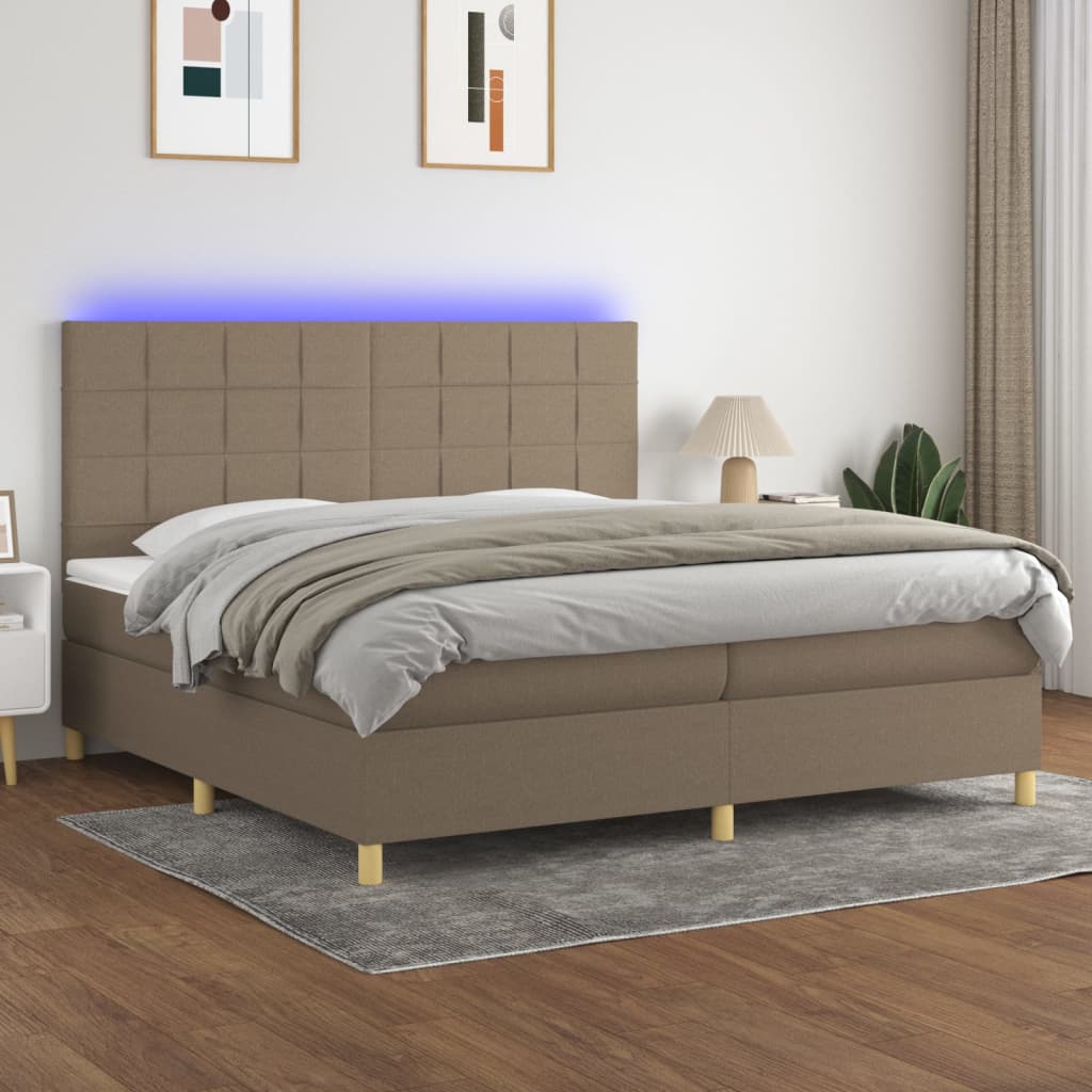 vidaXL Posteľ boxsping s matracom a LED sivohnedá 200x200 cm látka