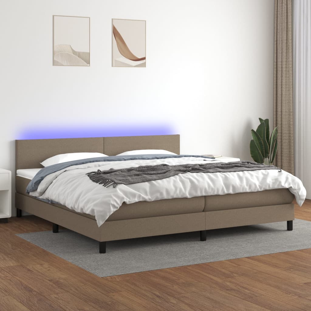 vidaXL Posteľ boxsping s matracom a LED sivohnedá 200x200 cm látka