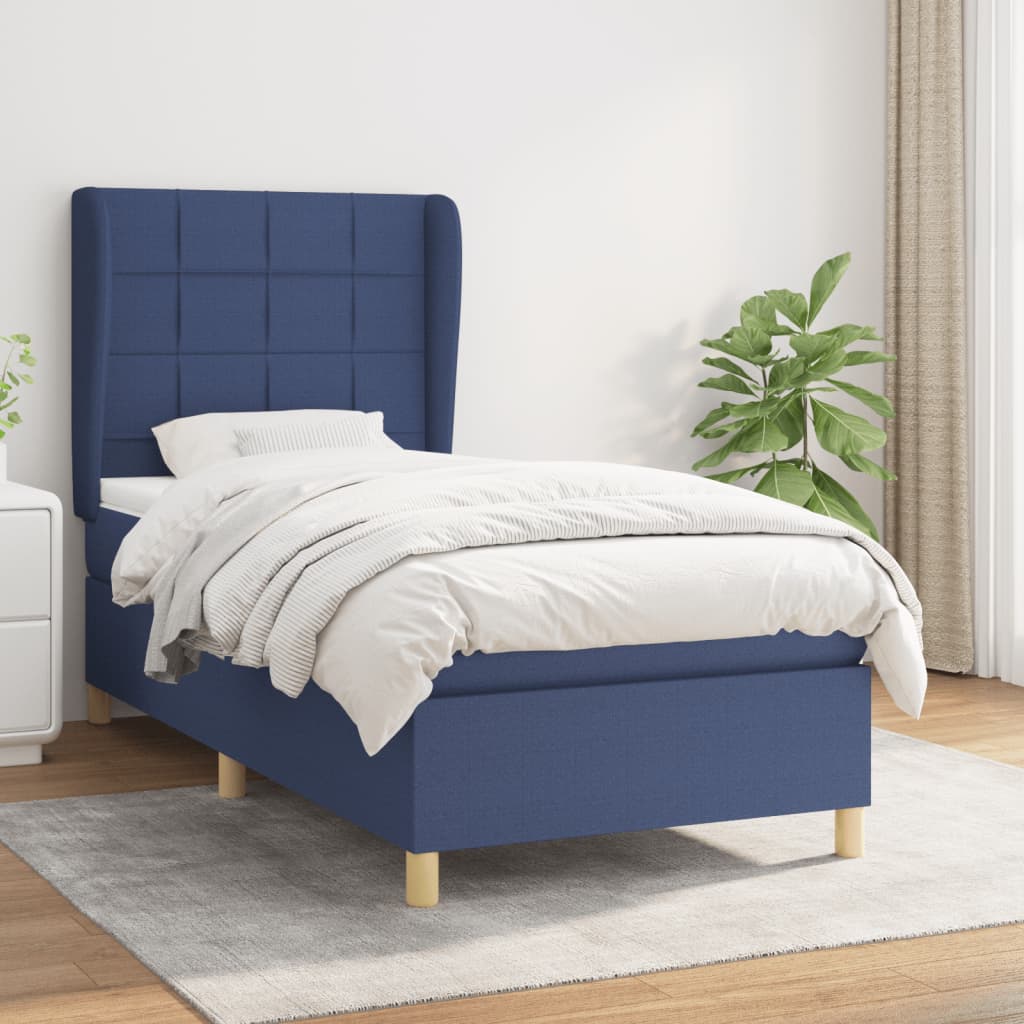 vidaXL Posteľný rám boxspring s matracom modrý 90x200 cm látka