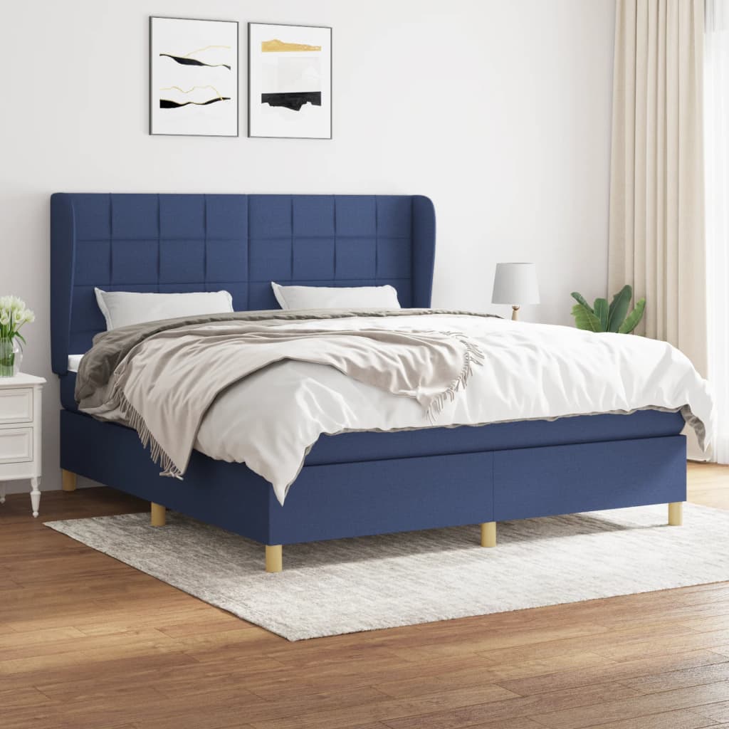 vidaXL Posteľný rám boxspring s matracom modrý 180x200 cm látka