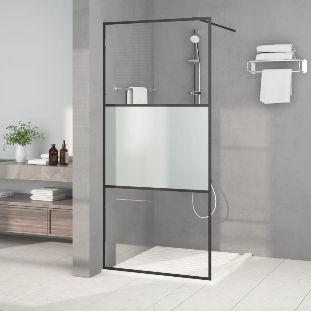 vidaXL Sprchová zástena čierna 90x195 cm polopriehľadné ESG sklo