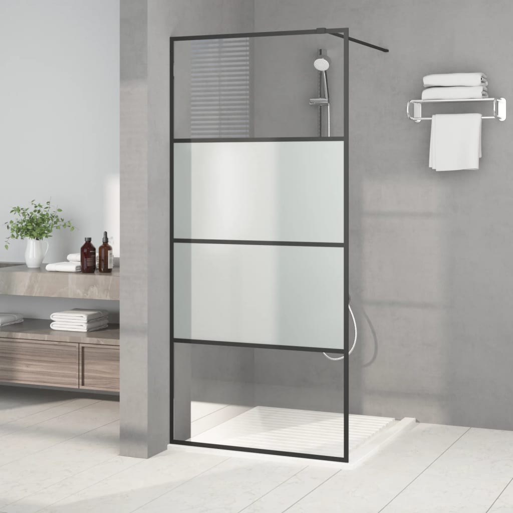 vidaXL Sprchová zástena čierna 90x195 cm polopriehľadné ESG sklo