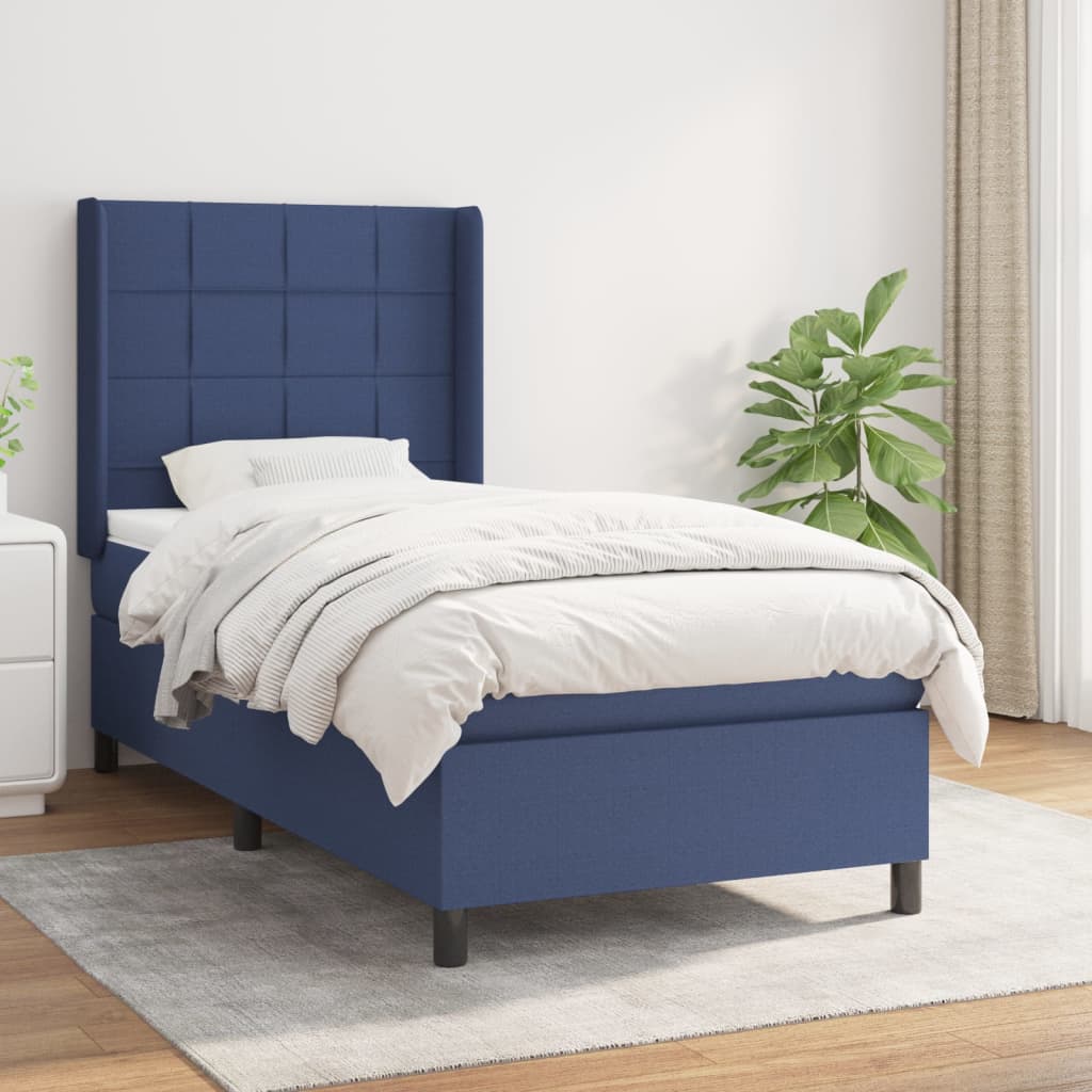 vidaXL Posteľný rám boxspring s matracom modrý 90x200 cm látka