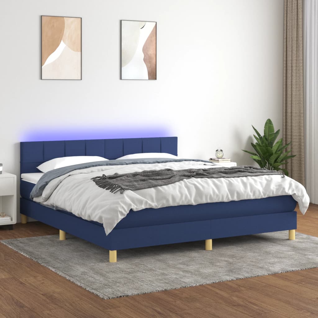 vidaXL Posteľ boxsping s matracom a LED modrá 180x200 cm látka