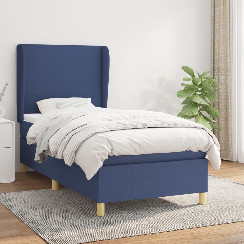vidaXL Posteľný rám boxspring s matracom modrý 90x200 cm látka
