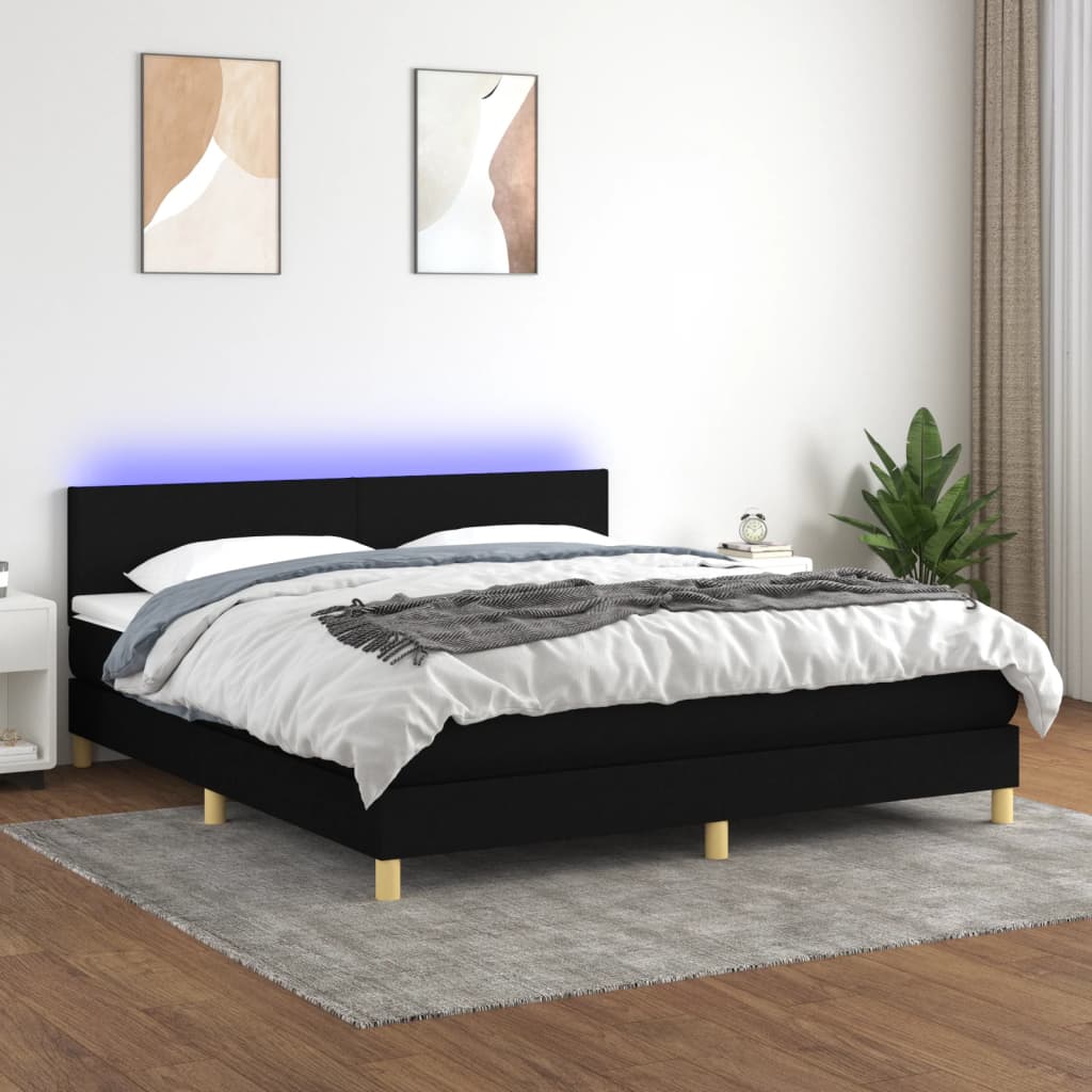 vidaXL Posteľ boxsping s matracom a LED čierna 180x200 cm látka