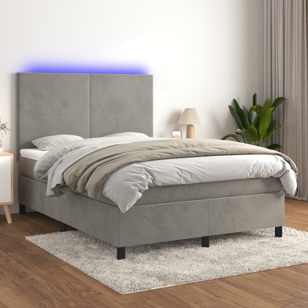 vidaXL Posteľ boxsping s matracom a LED bledosivá 140x190 cm zamat