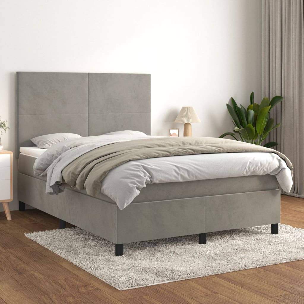 vidaXL Posteľný rám boxsping s matracom bledosivý 140x190 cm zamat