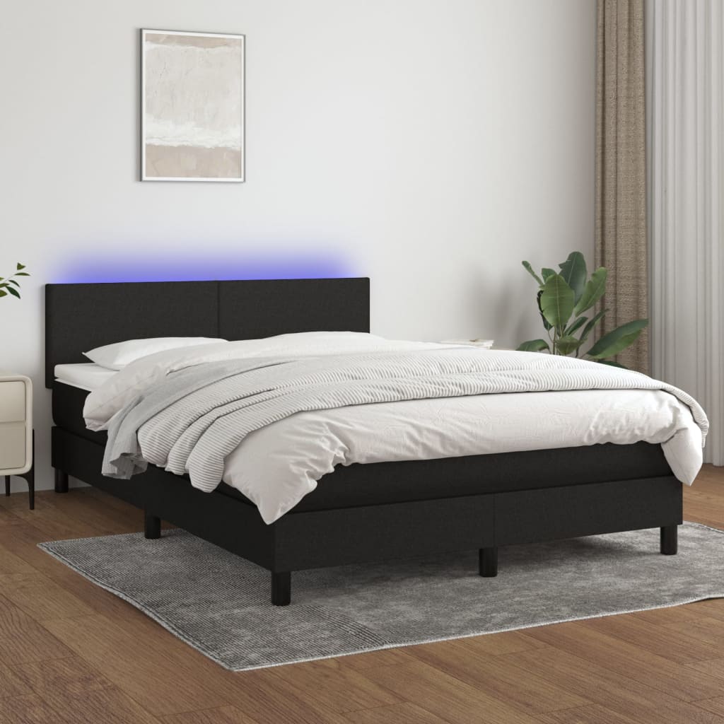 vidaXL Posteľ boxsping s matracom a LED čierna 140x200 cm látka