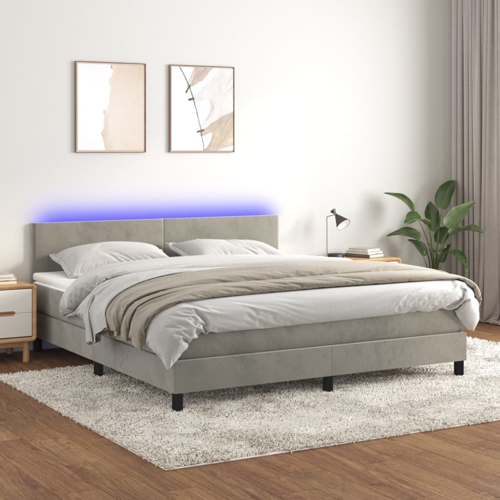 vidaXL Posteľ boxsping s matracom a LED bledosivá 160x200 cm zamat