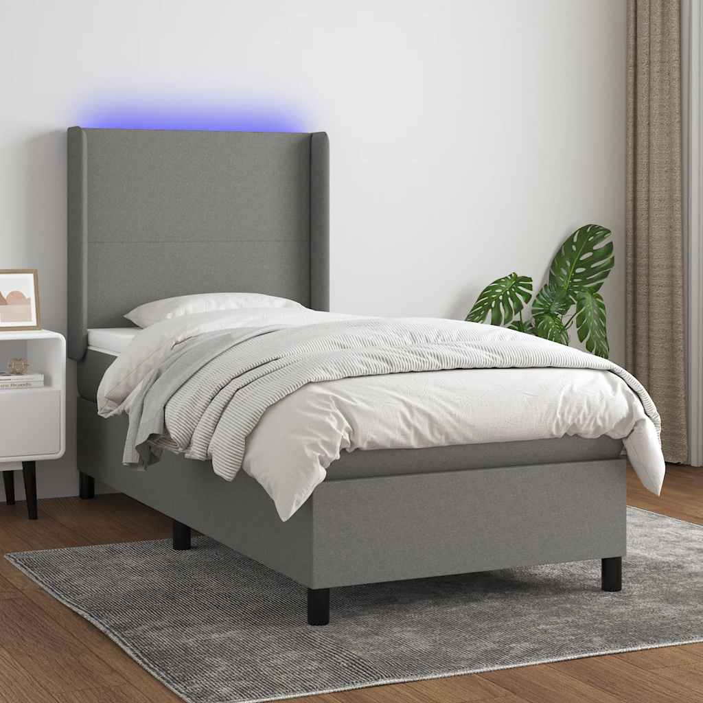 vidaXL Posteľ boxsping s matracom a LED tmavosivá 80x200 cm látka