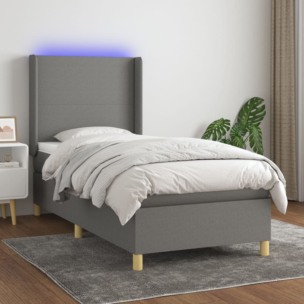 vidaXL Posteľ boxsping s matracom a LED tmavosivá 80x200 cm látka
