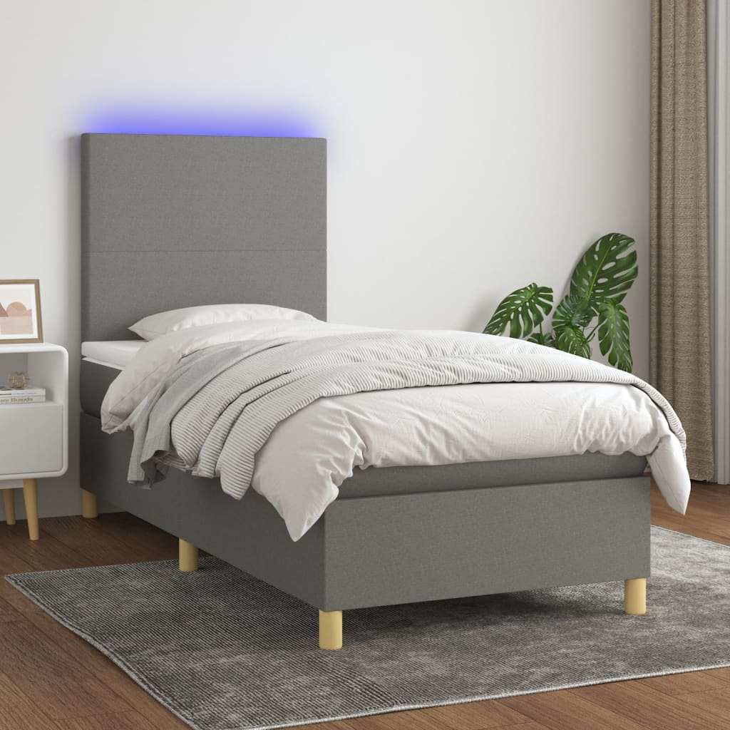 vidaXL Posteľ boxsping s matracom a LED tmavosivá 80x200 cm látka