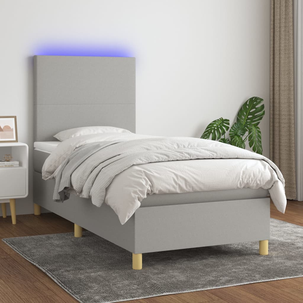 vidaXL Posteľ boxsping s matracom a LED bledosivá 80x200 cm látka