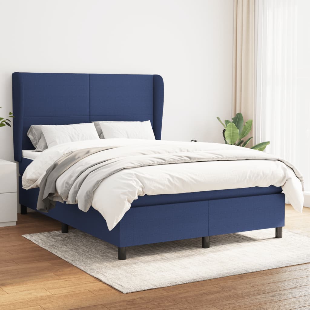 vidaXL Posteľný rám boxspring s matracom modrý 140x200 cm látka