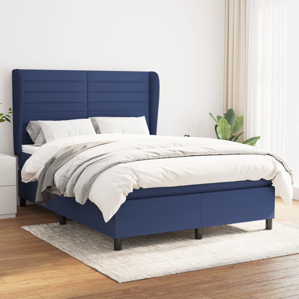 vidaXL Posteľný rám boxspring s matracom modrý 140x200 cm látka
