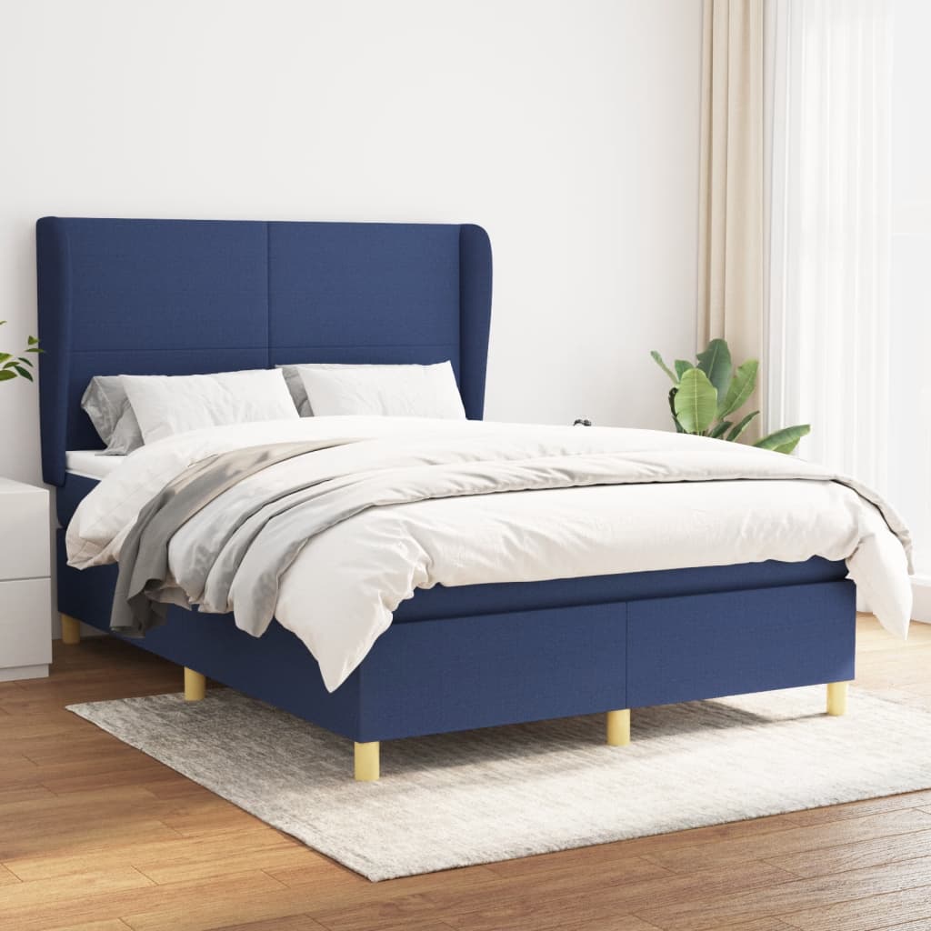 vidaXL Posteľný rám boxspring s matracom modrý 140x200 cm látka