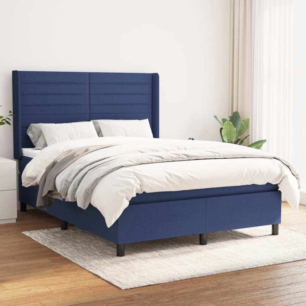 vidaXL Posteľný rám boxspring s matracom modrý 140x200 cm látka