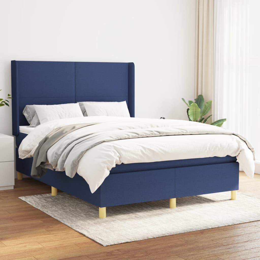 vidaXL Posteľný rám boxspring s matracom modrý 140x200 cm látka