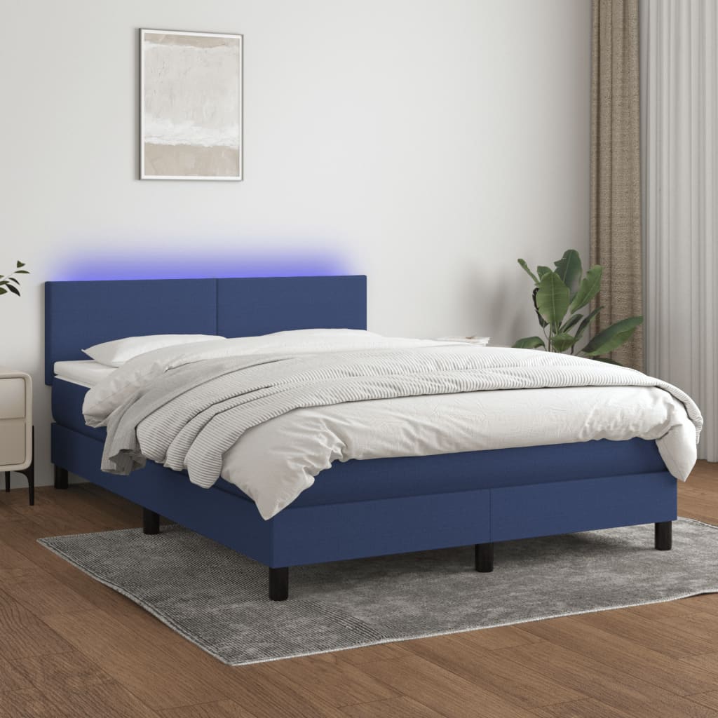 vidaXL Posteľ boxsping s matracom a LED modrá 140x190 cm látka