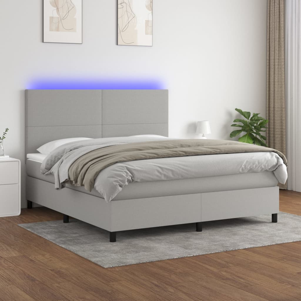 vidaXL Posteľ boxsping s matracom a LED bledosivá 160x200 cm látka