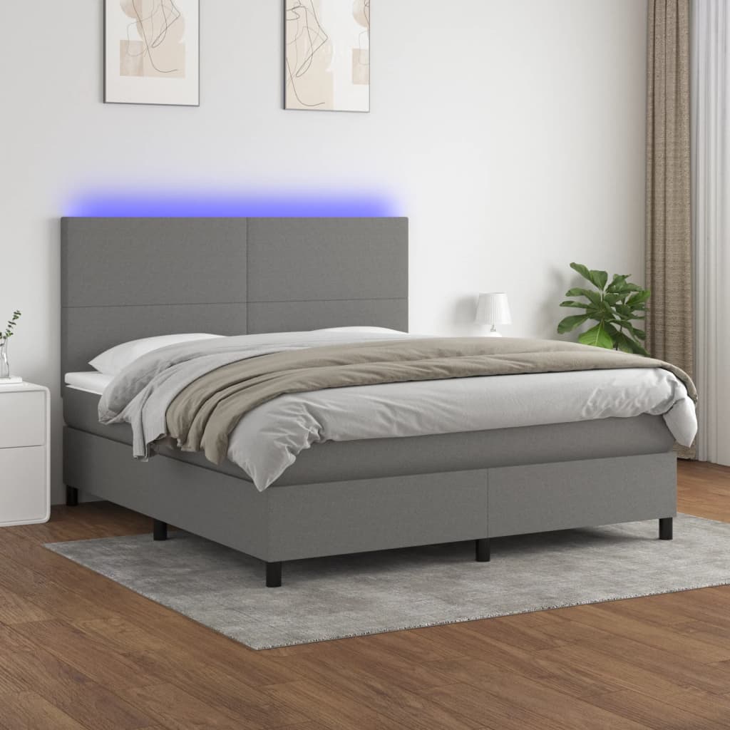 vidaXL Posteľ boxsping s matracom a LED tmavosivá 160x200 cm látka