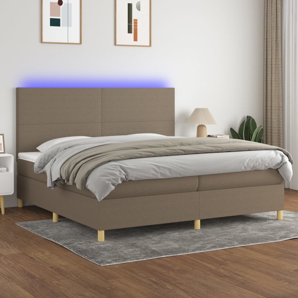 vidaXL Posteľ boxsping s matracom a LED sivohnedá 200x200 cm látka