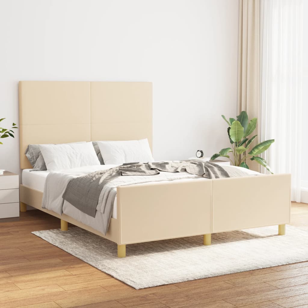 vidaXL Posteľ bez matraca krémová 140x190 cm látka