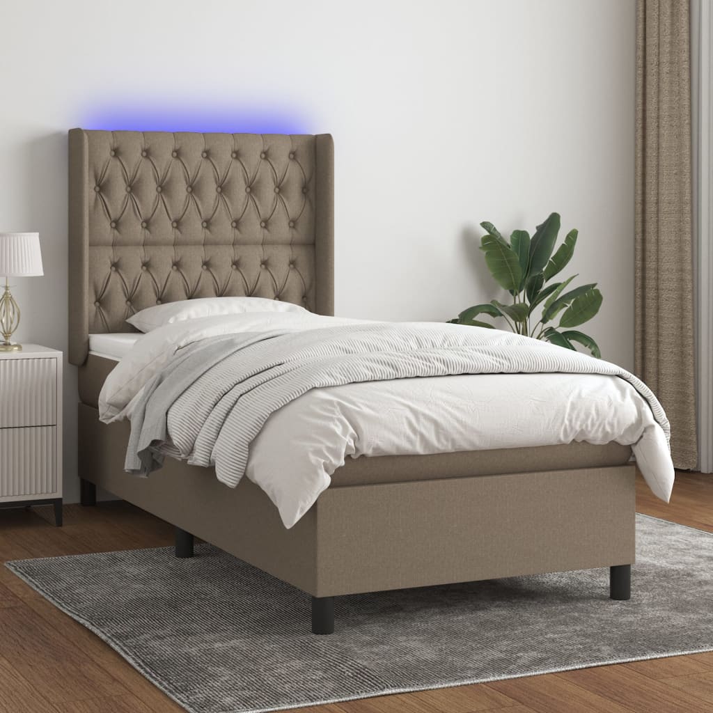 vidaXL Posteľ boxsping s matracom a LED sivohnedá 100x200 cm látka