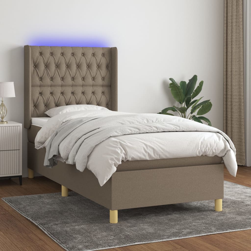 vidaXL Posteľ boxsping s matracom a LED sivohnedá 100x200 cm látka