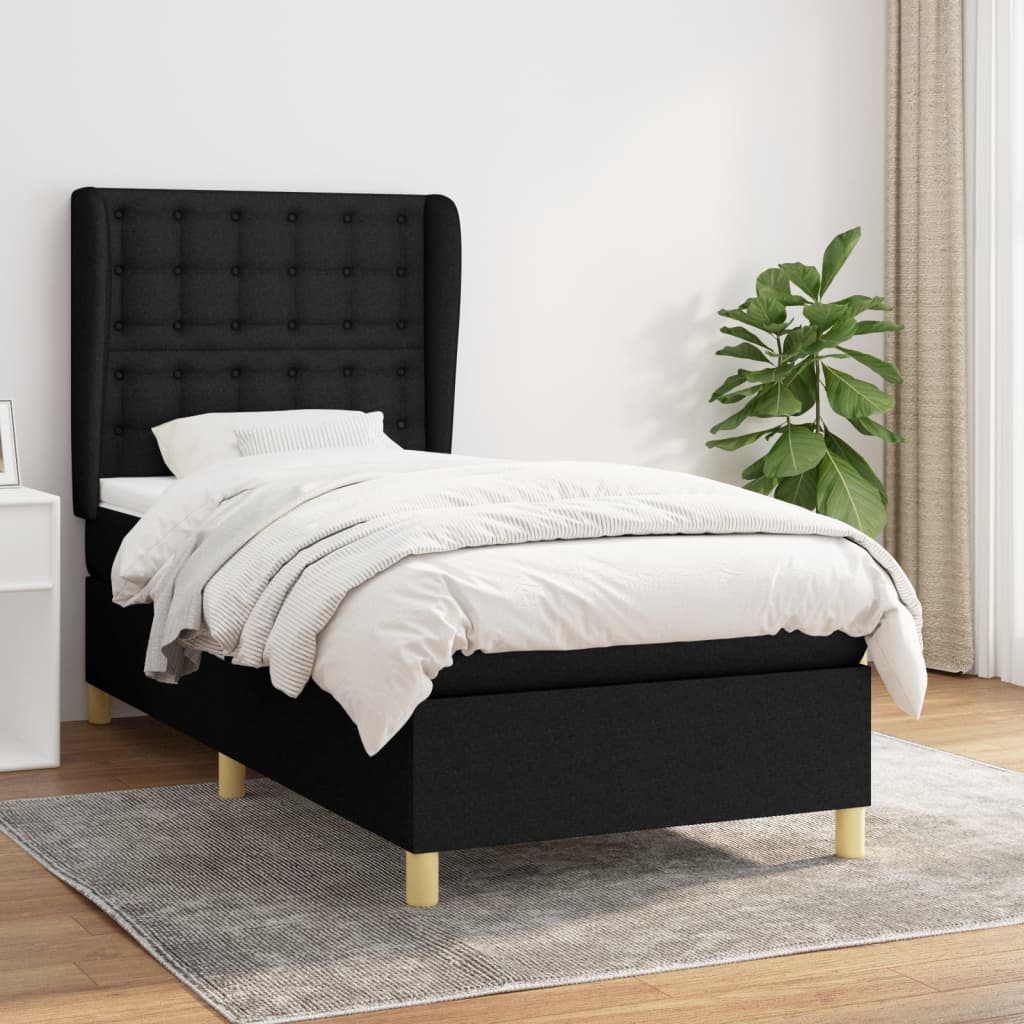 vidaXL Posteľný rám boxspring s matracom čierny 90x190 cm látka