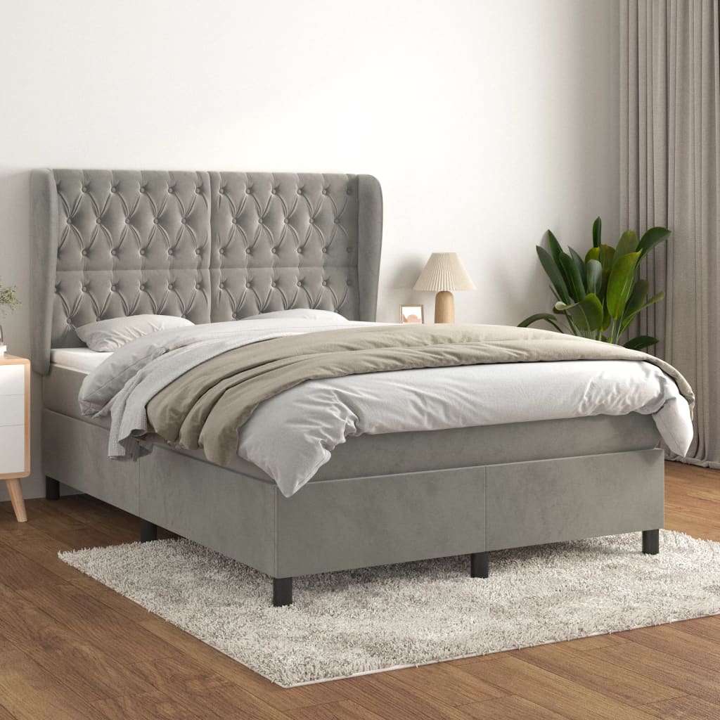 vidaXL Posteľný rám boxsping s matracom bledosivý 140x200 cm zamat