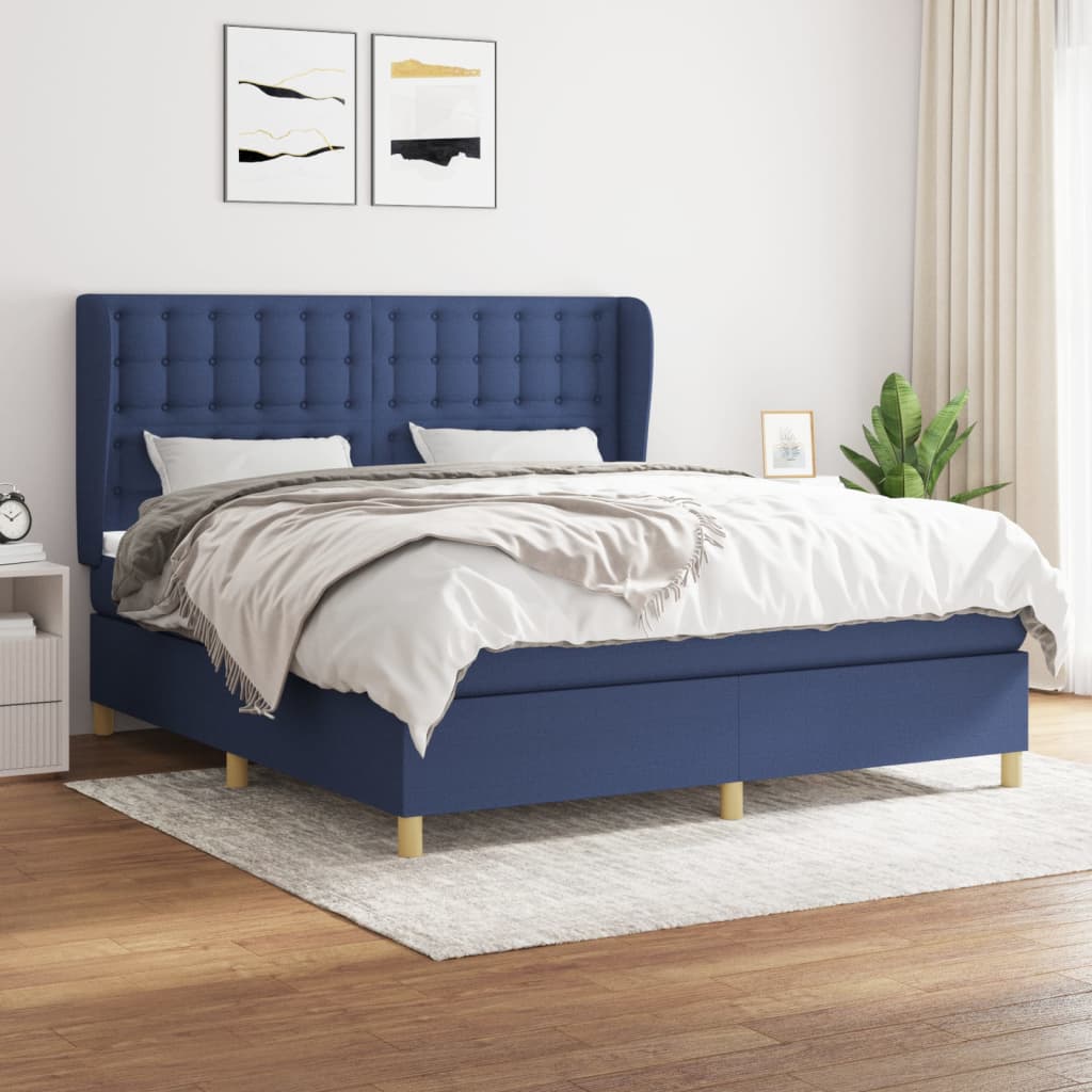 vidaXL Posteľný rám boxspring s matracom modrý 180x200 cm látka