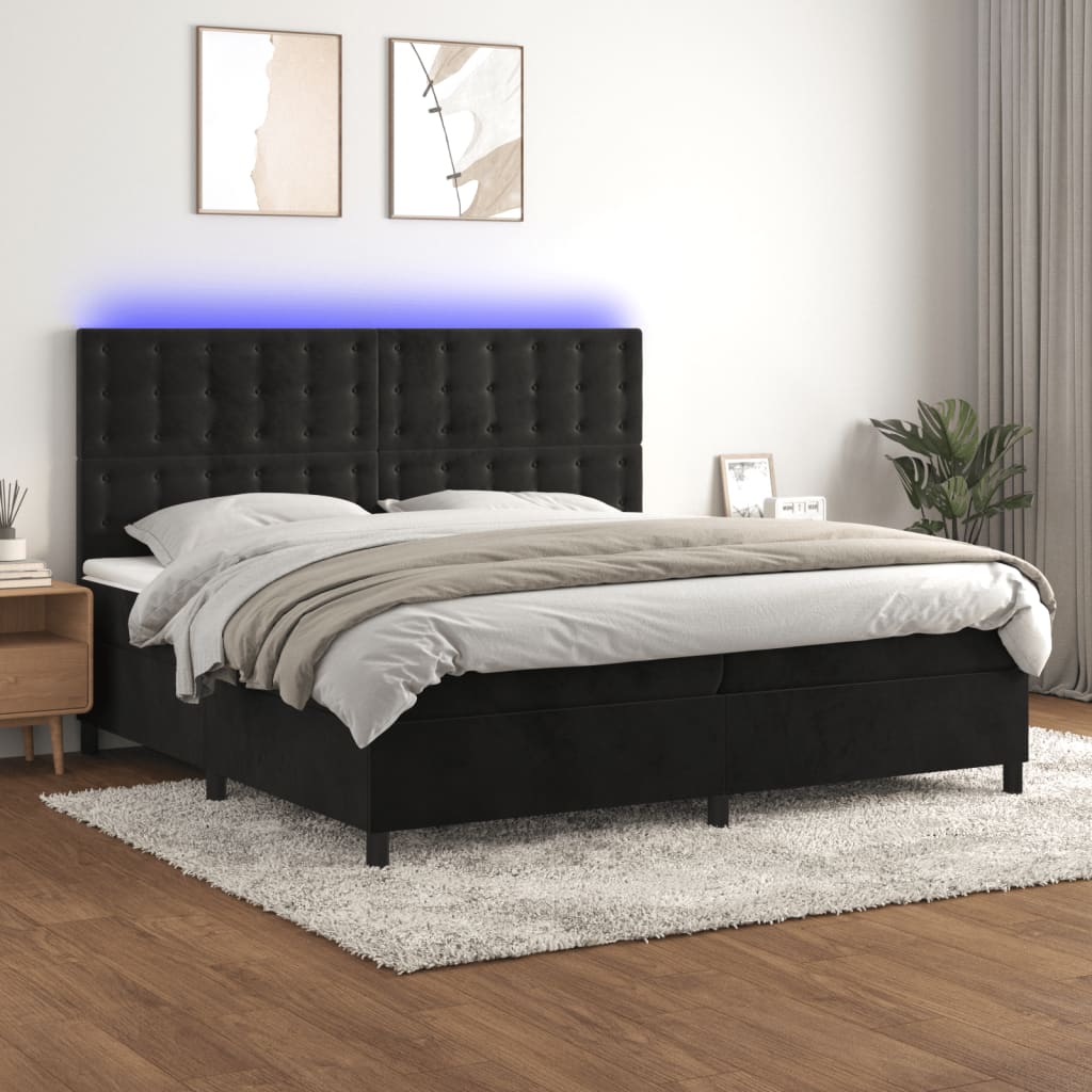 vidaXL Posteľ boxsping s matracom a LED čierna 200x200 cm zamat