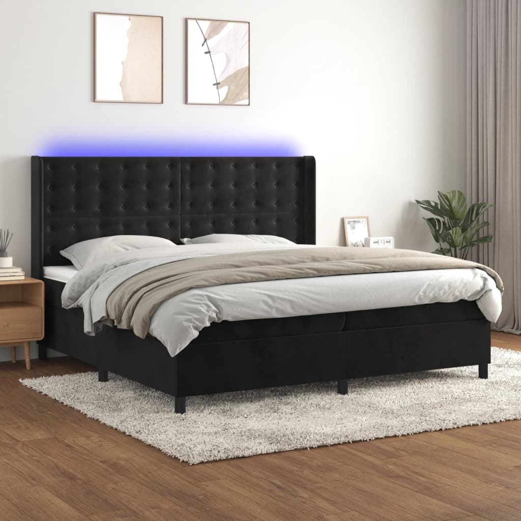 vidaXL Posteľ boxsping s matracom a LED čierna 200x200 cm zamat