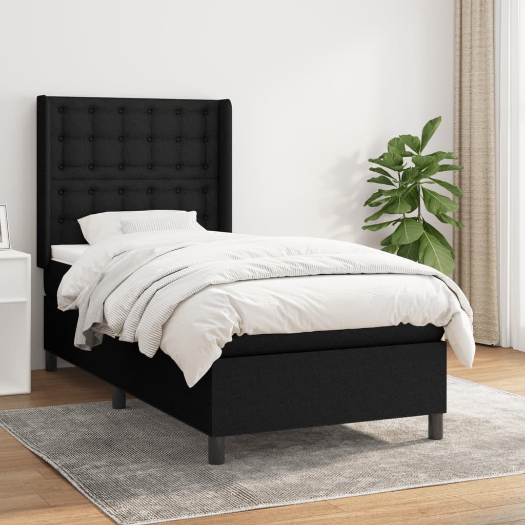 vidaXL Posteľný rám boxspring s matracom čierny 90x200 cm látka
