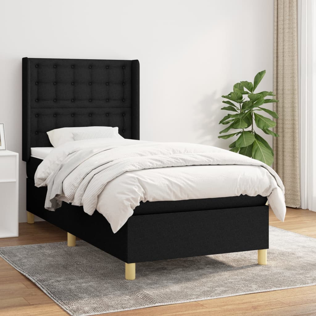 vidaXL Posteľný rám boxspring s matracom čierny 90x190 cm látka