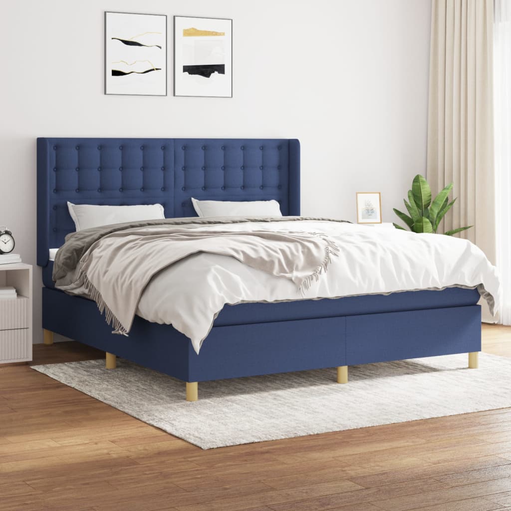 vidaXL Posteľný rám boxspring s matracom modrý 180x200 cm látka