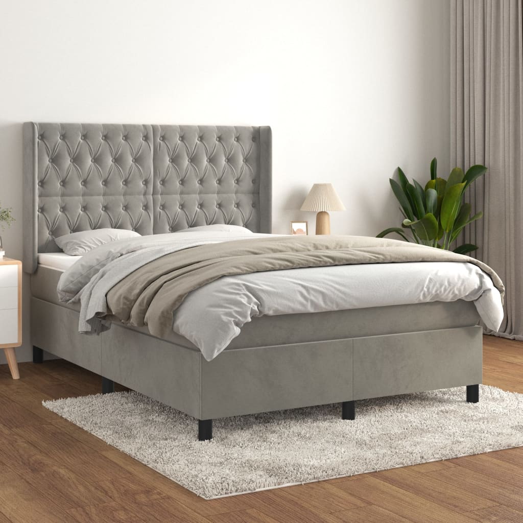 vidaXL Posteľný rám boxsping s matracom bledosivý 140x190 cm zamat