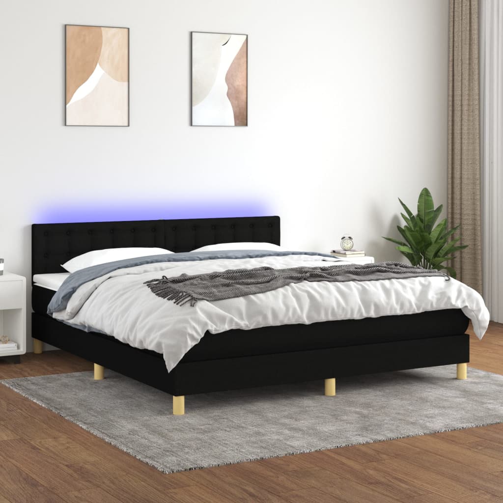 vidaXL Posteľ boxsping s matracom a LED čierna 180x200 cm látka