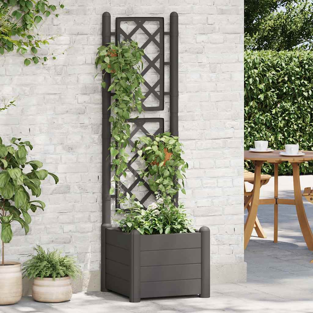 vidaXL Záhradný kvetináč s mriežkou 43x43x142 cm PP antracitový