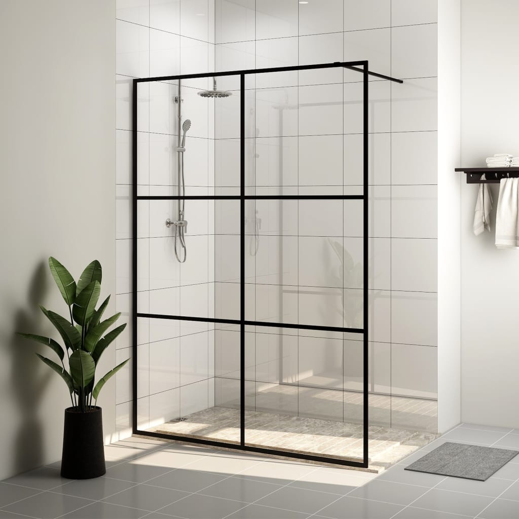 vidaXL Sprchová zástena z priehľadného ESG skla 140x195 cm čierna