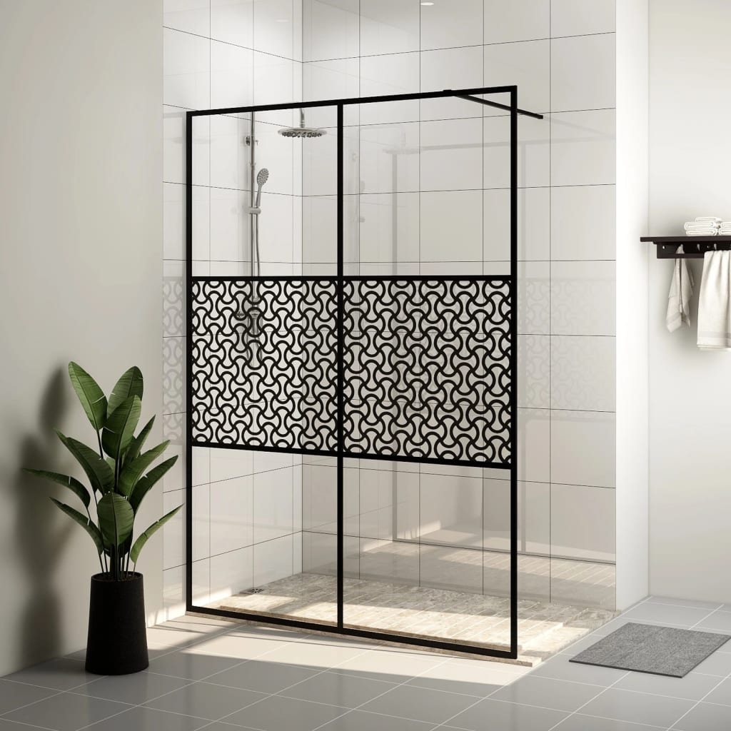 vidaXL Sprchová zástena z priehľadného ESG skla 140x195 cm čierna
