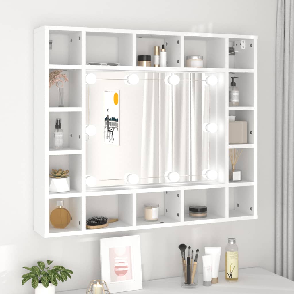 vidaXL Zrkadlová skrinka s LED biela 91x15x76,5 cm