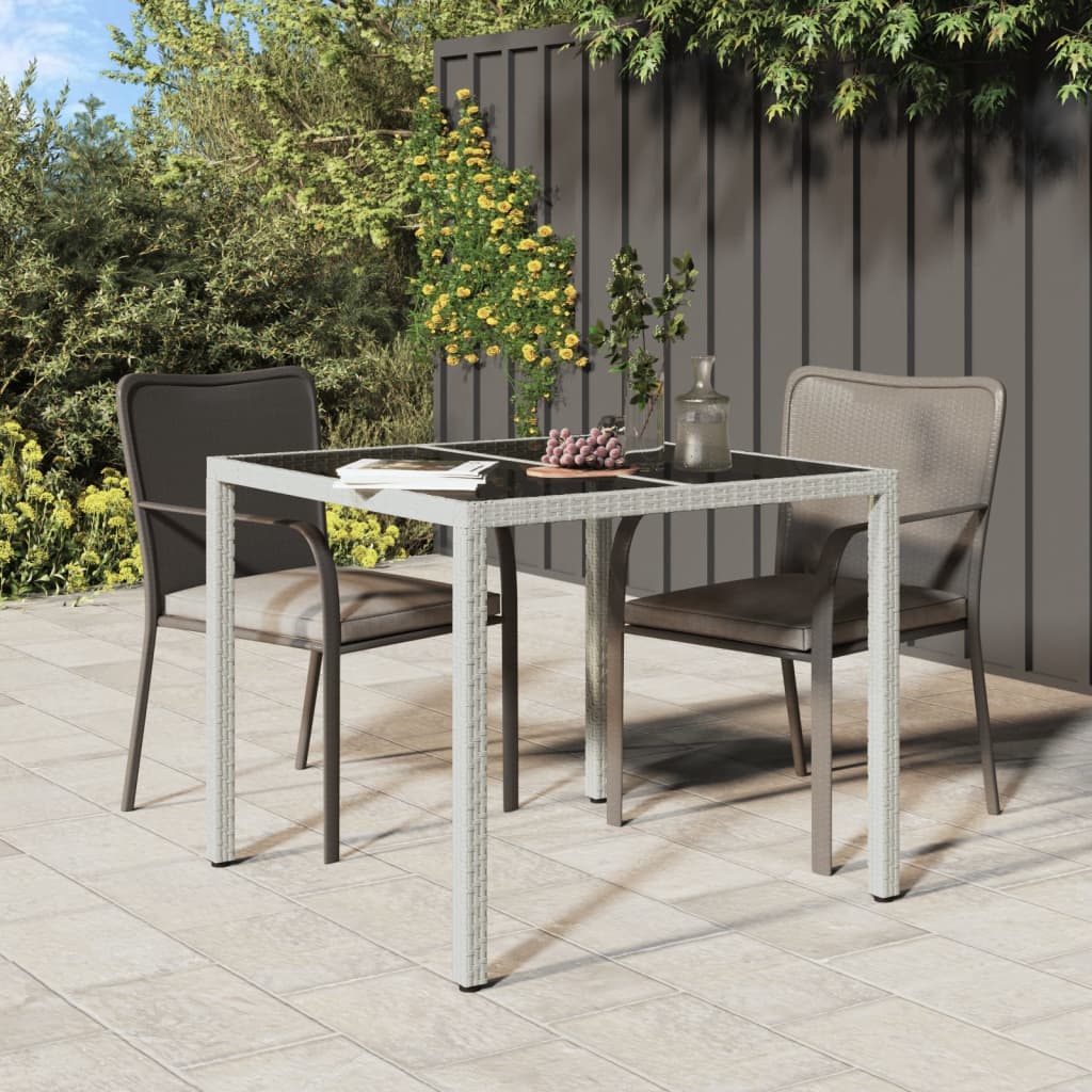 vidaXL Záhradný stôl 90x90x75 cm tvrdené sklo a polyratan biely
