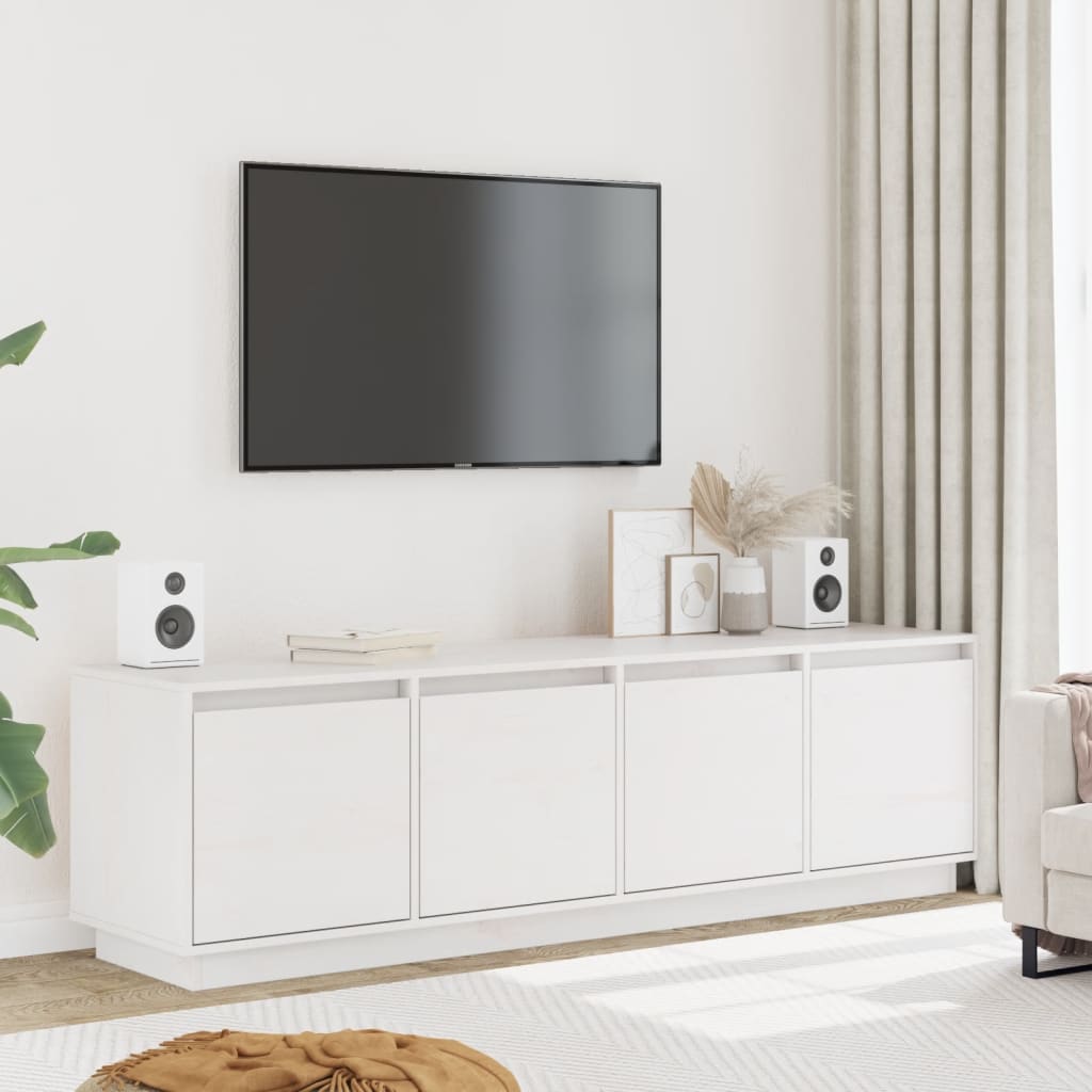 vidaXL TV skrinka biela 156x37x45 cm masívna borovica