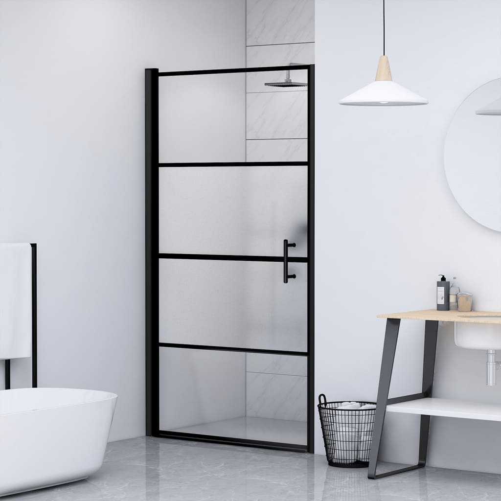 vidaXL Sprchové dvere polopriehľadné tvrdené sklo čierne 91x195 cm