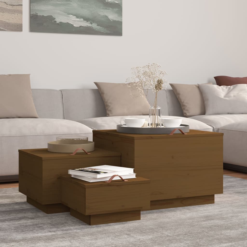 vidaXL Úložné boxy s vekom 3 ks medovohnedé masívna borovica