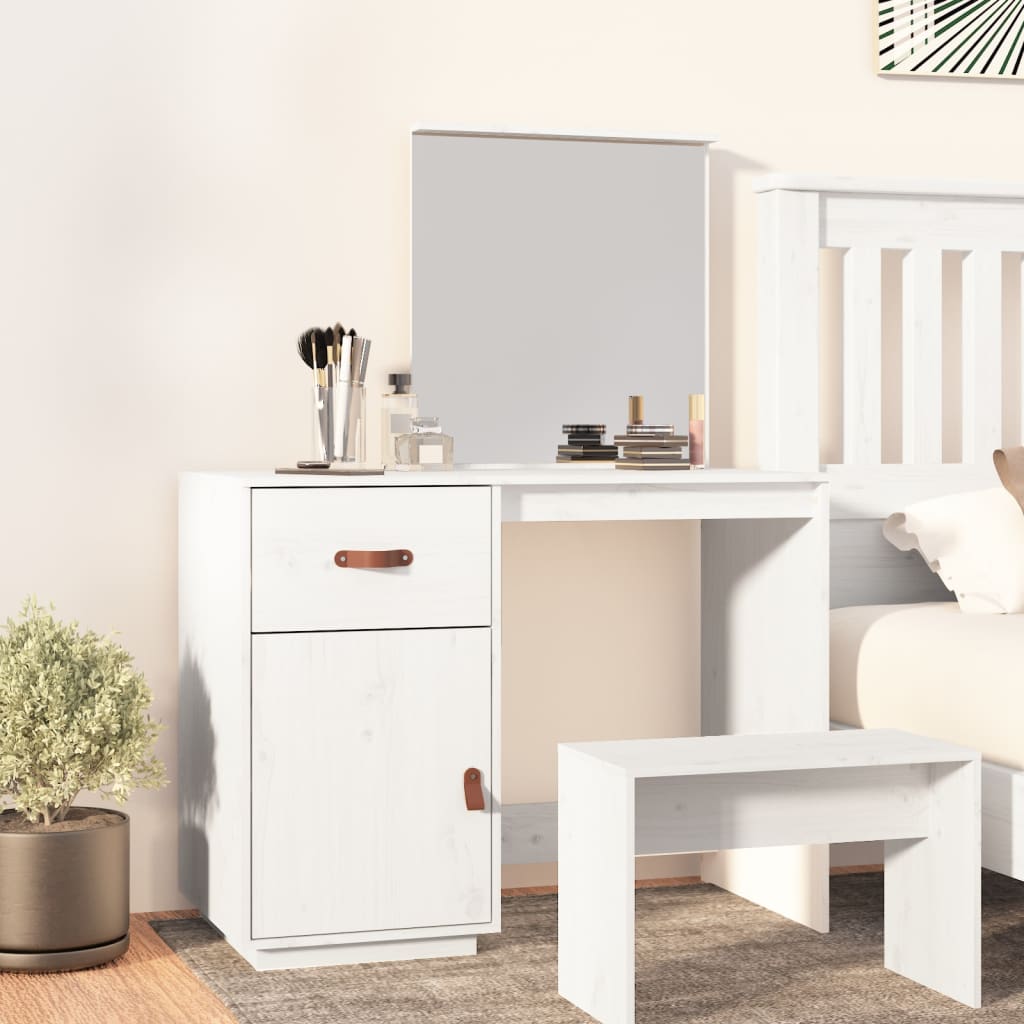 vidaXL Toaletný stolík biely 95x50x134 cm masívne borovicové drevo