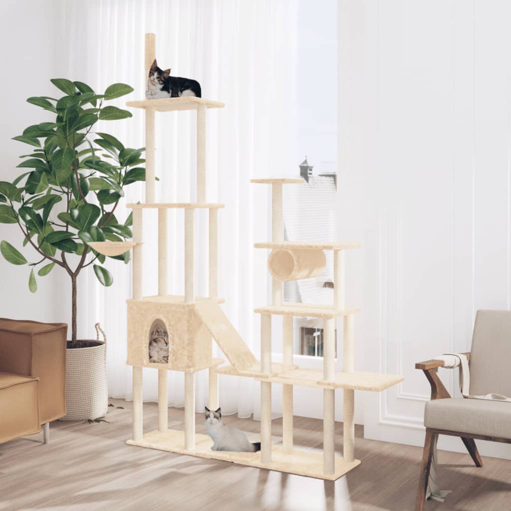 vidaXL Škrabadlo pre mačky so sisalovými stĺpikmi krémové 279 cm